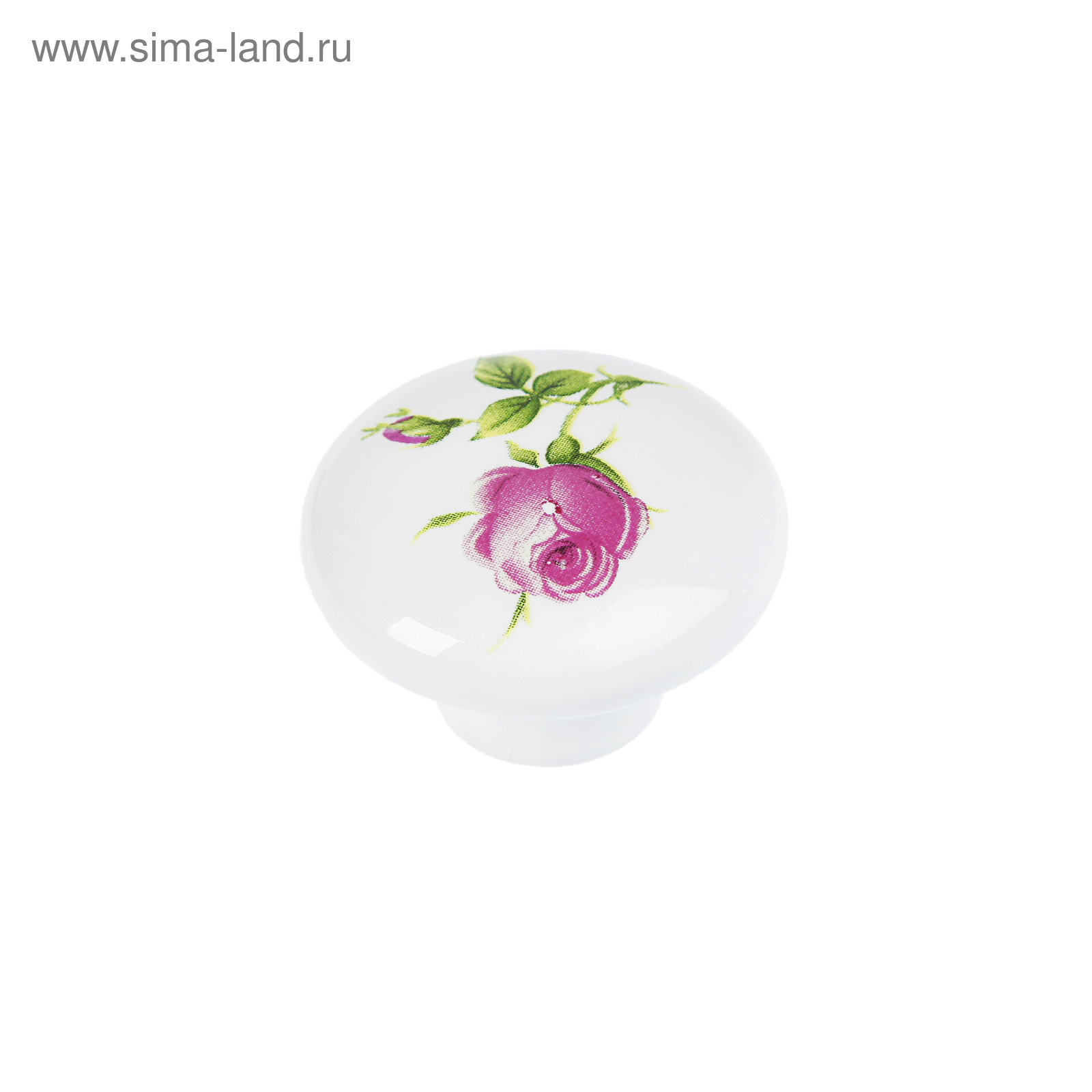 Ручка кнопка FLOWER Ceramics 004, d=38, керамическая, белая с рисунком 3639415