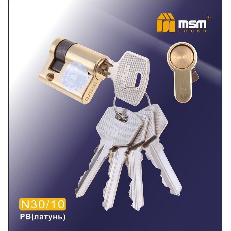 Цилиндровый механизм MSM 30/10 PB обычный ключ полированная латунь (Код: 00006227)
